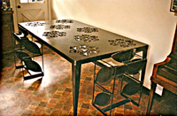 Steel Dining Table with Japanese Symbols